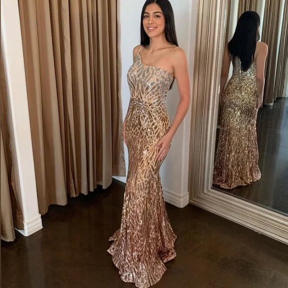 Jovani 06469SC Ombre Sequin Trumpet Prom Dress Silver/Cafe In Size 4 - Picture 15 of 16